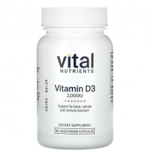 Витамин D Vital Nutrients, Витамин D3, 2000 МЕ, 90 вегетарианских капсул