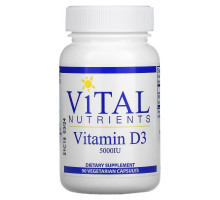 Vital Nutrients, Витамин D3, 5000 МЕ, 90 вегетарианских капсул