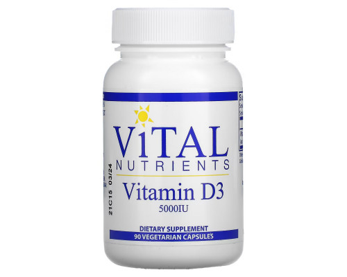 Vital Nutrients, Витамин D3, 5000 МЕ, 90 вегетарианских капсул Vital Nutrients, Витамин D3, 5000 МЕ, 90 вегетарианских капсул