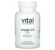 Витамин D Vital Nutrients, Витамин D3, 5000 МЕ, 180 вегетарианских капсул