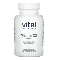 Витамин D Vital Nutrients, Витамин D3, 5000 МЕ, 180 вегетарианских капсул