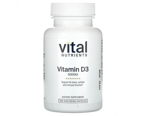 Витамин D Vital Nutrients, Витамин D3, 5000 МЕ, 180 вегетарианских капсул Витамин D Vital Nutrients, Витамин D3, 5000 МЕ, 180 вегетарианских капсул