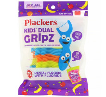 Plackers, Kid's Dual Gripz, детские зубочистки с нитью, с фтором, фруктовый смузи, 75 шт.