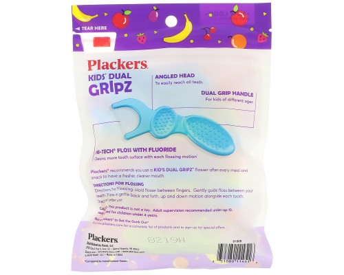 Plackers, Kid's Dual Gripz, детские зубочистки с нитью, с фтором, фруктовый смузи, 75 шт. Plackers, Kid's Dual Gripz, детские зубочистки с нитью, с фтором, фруктовый смузи, 75 шт.