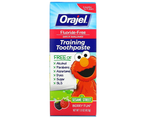 Orajel, Sesame Street Training Toothpaste, Flouride-Free, Berry Fun, 1.5 oz (42.5 g) Orajel, Sesame Street Training Toothpaste, Flouride-Free, Berry Fun, 1.5 oz (42.5 g)