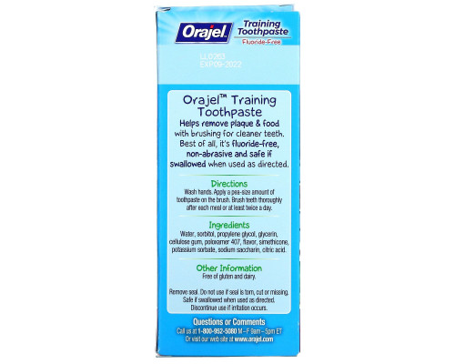 Orajel, Sesame Street Training Toothpaste, Flouride-Free, Berry Fun, 1.5 oz (42.5 g) Orajel, Sesame Street Training Toothpaste, Flouride-Free, Berry Fun, 1.5 oz (42.5 g)