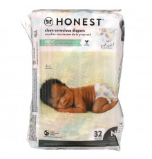 The Honest Company, Honest Diapers, Super-Soft Liner, Newborn, Rose Blossom, Up to 10 Pounds, 32 Diapers