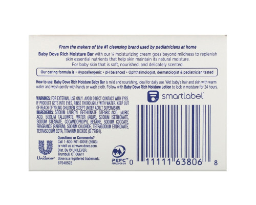 Dove, Baby Dove, Baby Bar Soap, Rich Moisture, 3.17 oz (90 g) Dove, Baby Dove, Baby Bar Soap, Rich Moisture, 3.17 oz (90 g)