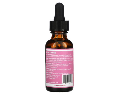 Leven Rose, 100% чистое масло из семян граната органического происхождения, 30 мл (1 унция) Leven Rose, 100% чистое масло из семян граната органического происхождения, 30 мл (1 унция)
