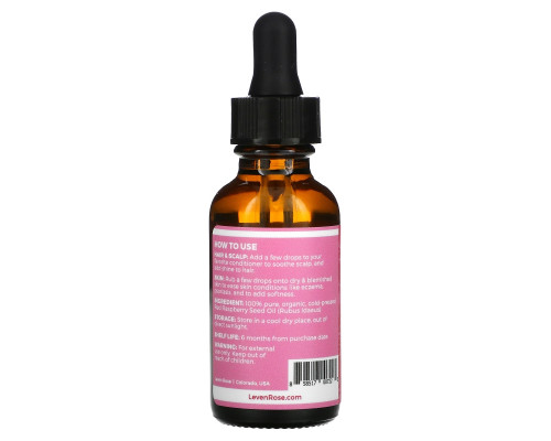 Leven Rose, 100% чистое и органическое масло семян красной малины, 1 жидкая унция (30 мл) Leven Rose, 100% чистое и органическое масло семян красной малины, 1 жидкая унция (30 мл)