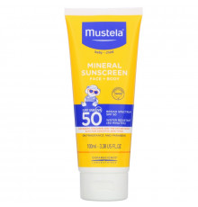 Mustela, Baby, Mineral Sunscreen, Face + Body, SPF 50, 3.38 fl oz (100 ml)