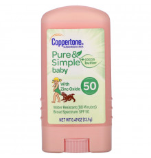 Coppertone, Baby, Pure & Simple, Sunscreen Stick, SPF 50, Cocoa Butter, 0.49 oz (13.9 g)