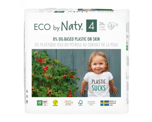 Naty, Подгузники для чувствительной кожи, размер 4, 15-40 фунтов (7-18 кг), 26 подгузников Naty, Подгузники для чувствительной кожи, размер 4, 15-40 фунтов (7-18 кг), 26 подгузников