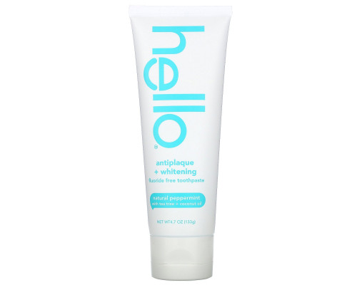 Hello, Antiplaque + Whitening Fluoride Free Toothpaste, Natural Peppermint, 4.7 oz (133 g) Hello, Antiplaque + Whitening Fluoride Free Toothpaste, Natural Peppermint, 4.7 oz (133 g)