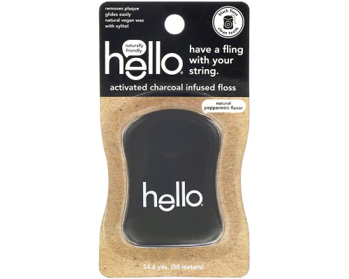 Hello, Activated Charcoal Infused Floss, Natural Peppermint Flavor, 54.6 Yards Hello, Activated Charcoal Infused Floss, Natural Peppermint Flavor, 54.6 Yards
