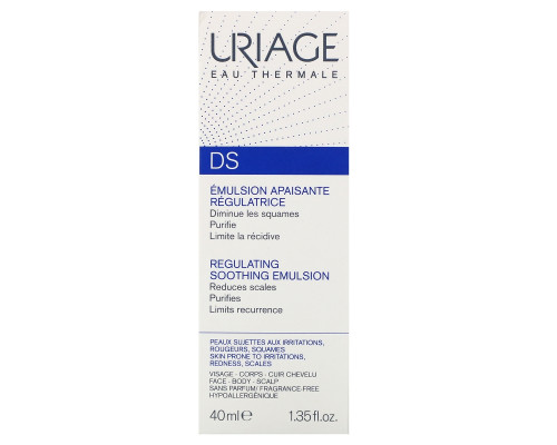 Uriage, DS, Regulating Soothing Emulsion, Fragrance-Free, 1.35 fl oz (40 ml)