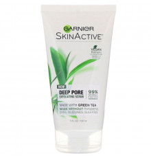 Garnier, SkinActive, отшелушивающий скраб с зеленым чаем для глубокого очищения пор, 150 мл