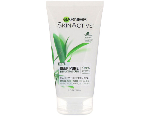 Garnier, SkinActive, отшелушивающий скраб с зеленым чаем для глубокого очищения пор, 150 мл Garnier, SkinActive, отшелушивающий скраб с зеленым чаем для глубокого очищения пор, 150 мл