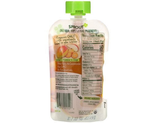 Sprout Organic, Baby Food, 6 Months & Up, Carrot Apple Mango, 3.5 oz (99 g) Sprout Organic, Baby Food, 6 Months & Up, Carrot Apple Mango, 3.5 oz (99 g)