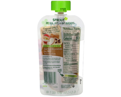 Sprout Organic, Baby Food, 6 Months & Up, Apple Oatmeal Raisin with Cinnamon, 3.5 oz (99 g) Sprout Organic, Baby Food, 6 Months & Up, Apple Oatmeal Raisin with Cinnamon, 3.5 oz (99 g)