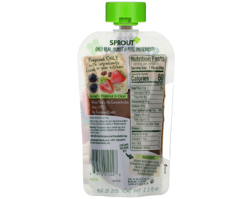 Sprout Organic, Baby Food, 6 Months & Up, Mixed Berry Oatmeal, 3.5 oz (99 g) Sprout Organic, Baby Food, 6 Months & Up, Mixed Berry Oatmeal, 3.5 oz (99 g)
