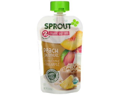 Sprout Organic, Baby Food, 6 Months & Up, Peach Oatmeal with Coconut Milk & Pineapple, 3.5 oz (99 g) Sprout Organic, Baby Food, 6 Months & Up, Peach Oatmeal with Coconut Milk & Pineapple, 3.5 oz (99 g)