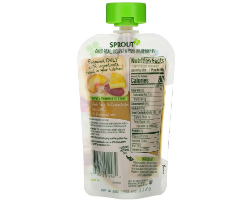 Sprout Organic, Baby Food, 6 Months & Up, Peach Oatmeal with Coconut Milk & Pineapple, 3.5 oz (99 g) Sprout Organic, Baby Food, 6 Months & Up, Peach Oatmeal with Coconut Milk & Pineapple, 3.5 oz (99 g)