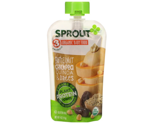 Sprout Organic, Детское питание, Этап 3, Мускатная тыква, нут, киноа, финики, 4 унц. (113 г) Sprout Organic, Детское питание, Этап 3, Мускатная тыква, нут, киноа, финики, 4 унц. (113 г)