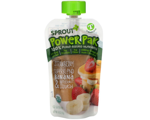Sprout Organic, Power Pak, 12 Months & Up, Strawberry with Superblend Banana & Butternut Squash, 4.0 oz (113 g) Sprout Organic, Power Pak, 12 Months & Up, Strawberry with Superblend Banana & Butternut Squash, 4.0 oz (113 g)