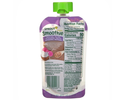 Sprout Organic, Smoothie, Berry Grape with Coconut Milk, Veggies & Flax Seed, 4 oz ( 113 g) Sprout Organic, Smoothie, Berry Grape with Coconut Milk, Veggies & Flax Seed, 4 oz ( 113 g)