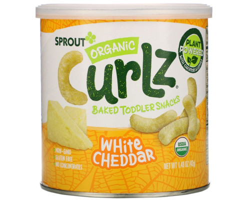 Sprout Organic, Curlz, белый чеддер, 1,48 унц. (42 г) Sprout Organic, Curlz, белый чеддер, 1,48 унц. (42 г)
