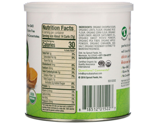Sprout Organic, Curlz, сладкий картофель и корица, 1,48 унц. (42 г) Sprout Organic, Curlz, сладкий картофель и корица, 1,48 унц. (42 г)