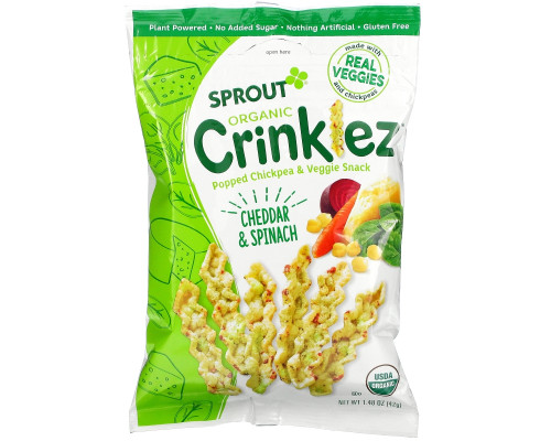 Sprout Organic, Crinklez, Popped Veggie Snack, Cheesy Spinach, 1.48 oz (42 g) Sprout Organic, Crinklez, Popped Veggie Snack, Cheesy Spinach, 1.48 oz (42 g)