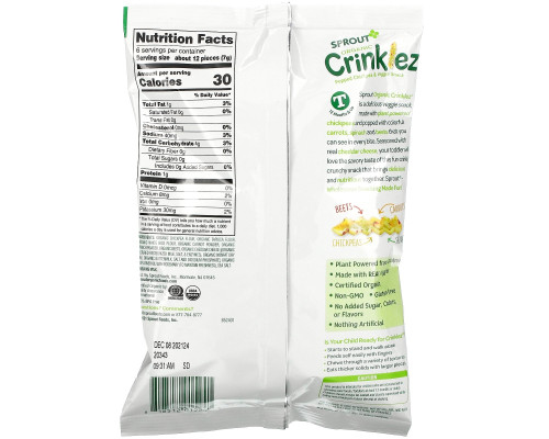 Sprout Organic, Crinklez, Popped Veggie Snack, Cheesy Spinach, 1.48 oz (42 g) Sprout Organic, Crinklez, Popped Veggie Snack, Cheesy Spinach, 1.48 oz (42 g)
