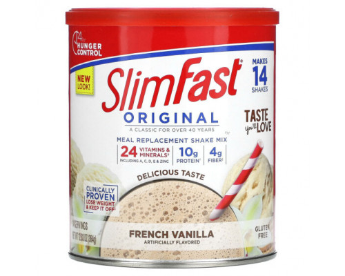 Для похудения и контроля веса SlimFast, Original, заменитель еды, смесь коктейлей, французская ваниль, 364 г (12,83 унции) Для похудения и контроля веса SlimFast, Original, заменитель еды, смесь коктейлей, французская ваниль, 364 г (12,83 унции)