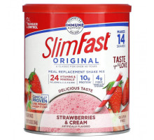 Для похудения и контроля веса SlimFast, Original, коктейльная смесь-заменитель пищи, клубника со сливками, 364 г (12,83 унции)