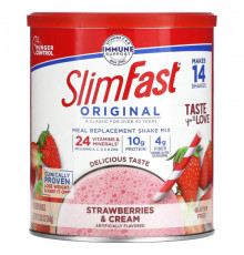 Для похудения и контроля веса SlimFast, Original, коктейльная смесь-заменитель пищи, клубника со сливками, 364 г (12,83 унции)