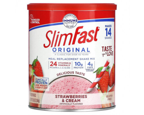 Для похудения и контроля веса SlimFast, Original, коктейльная смесь-заменитель пищи, клубника со сливками, 364 г (12,83 унции) Для похудения и контроля веса SlimFast, Original, коктейльная смесь-заменитель пищи, клубника со сливками, 364 г (12,83 унции)