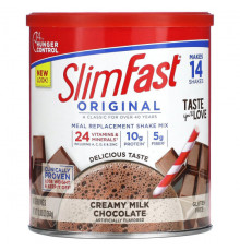 Для похудения и контроля веса SlimFast, Original, смесь коктейлей для замены приемов пищи, сливочный молочный шоколад, 364 г (12,83 унции)