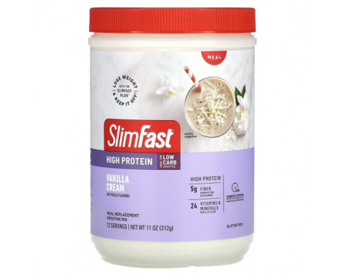 Для похудения и контроля веса SlimFast, Смузи-заменитель с высоким содержанием белка, ванильный крем, 312 г (11 унций) Для похудения и контроля веса SlimFast, Смузи-заменитель с высоким содержанием белка, ванильный крем, 312 г (11 унций)