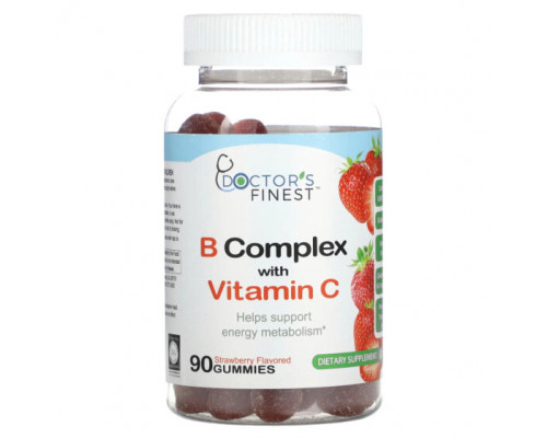Витамины группы B Doctor's Finest, B Complex с витамином C, клубника, 90 жевательных таблеток Витамины группы B Doctor's Finest, B Complex с витамином C, клубника, 90 жевательных таблеток