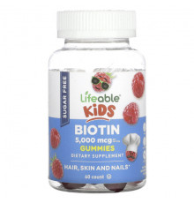 Биотин Lifeable, Kids Biotin Gummies, малина, 2500 мкг, 60 шт.