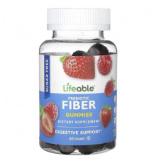 Клетчатка Lifeable, Жевательные мармеладки с пребиотической клетчаткой, натуральные ягоды, без сахара, 60 жевательных таблеток