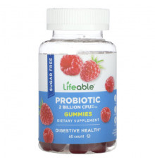 Пребиотики и пробиотики Lifeable, Жевательные мармеладки с пробиотиками, без сахара, натуральная малина, 1 млрд КОЕ, 60 жевательных таблеток