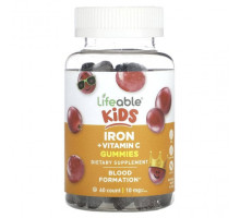 Железо Lifeable, Kids Iron + Vitamin C, виноград, 5 мг, 60 жевательных таблеток
