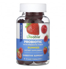Пребиотики и пробиотики Lifeable, Пробиотик с пребиотической клетчаткой, жевательные мармеладки, ягодные, без сахара, 2,5 млрд КОЕ, 60 жевательных таблеток