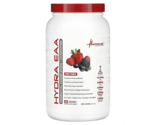 Аминокислоты Metabolic Nutrition, Hydra EAA, фруктовый пунш, 1000 г (35,2 унции) Аминокислоты Metabolic Nutrition, Hydra EAA, фруктовый пунш, 1000 г (35,2 унции)