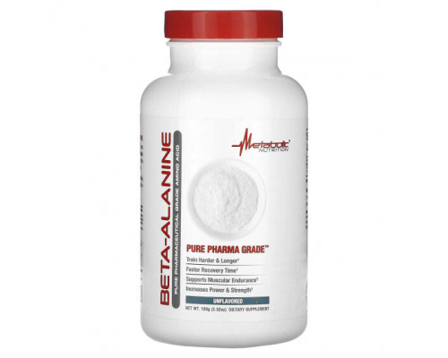Аминокислоты Metabolic Nutrition, Бета-аланин, без добавок, 100 г (3,52 унции) Аминокислоты Metabolic Nutrition, Бета-аланин, без добавок, 100 г (3,52 унции)