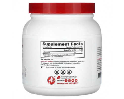 Аминокислоты Metabolic Nutrition, L-глютамин, без добавок, 500 г (17,64 унции) Аминокислоты Metabolic Nutrition, L-глютамин, без добавок, 500 г (17,64 унции)