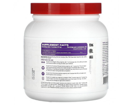 Аминокислоты Metabolic Nutrition, Tri-Pep, аминокислота с разветвленной цепью, виноград, 400 г (14,1 унции) Аминокислоты Metabolic Nutrition, Tri-Pep, аминокислота с разветвленной цепью, виноград, 400 г (14,1 унции)